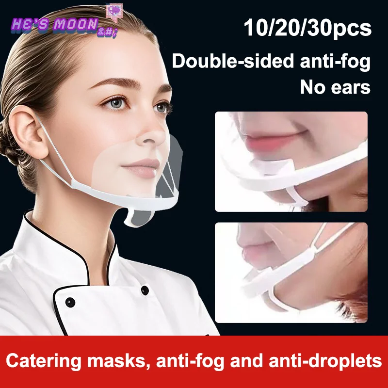 10/20/30Pcs Wiederverwendbare Transparente Anti-fog-Maske Abdeckung Kunststoff Offenen Gesicht Schutz Restaurant Schule Kunststoff anti-speichel Mund Schild