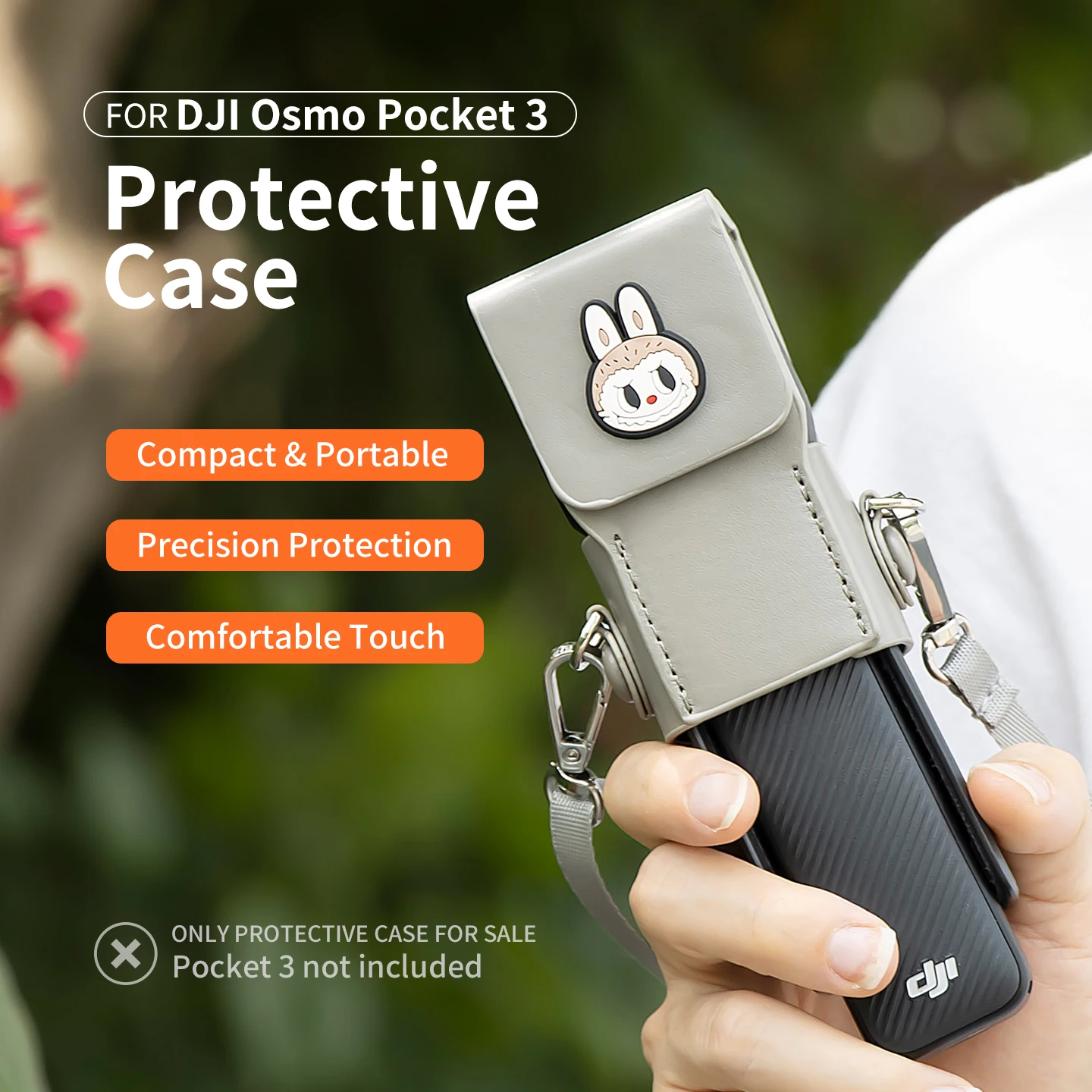 Capa protetora com alça de pescoço para bolso 3 couro pu capa de lente fofa de desenho animado com cordão ajustável para Osmo Pocket 3