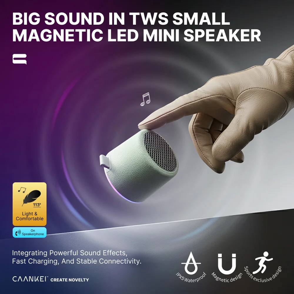 

CWS10 Magnetic Mini Bluetooth Speakers 8W TWS Stereo IPX5 Waterproof Portable Speaker with RGB Light for Outdoor Sports