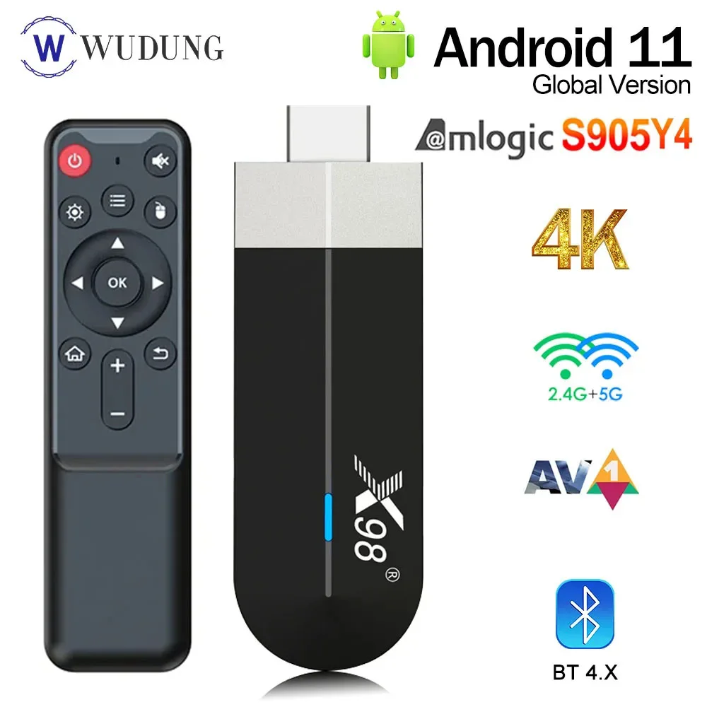 X98 S500 Android 11 TV Stick Amlogic S905Y4 Quad Core 4G 32G AV1 4K 60fps 2.4G&5G Dual Wifi X98 Dongle 2G 16G Smart TV Box