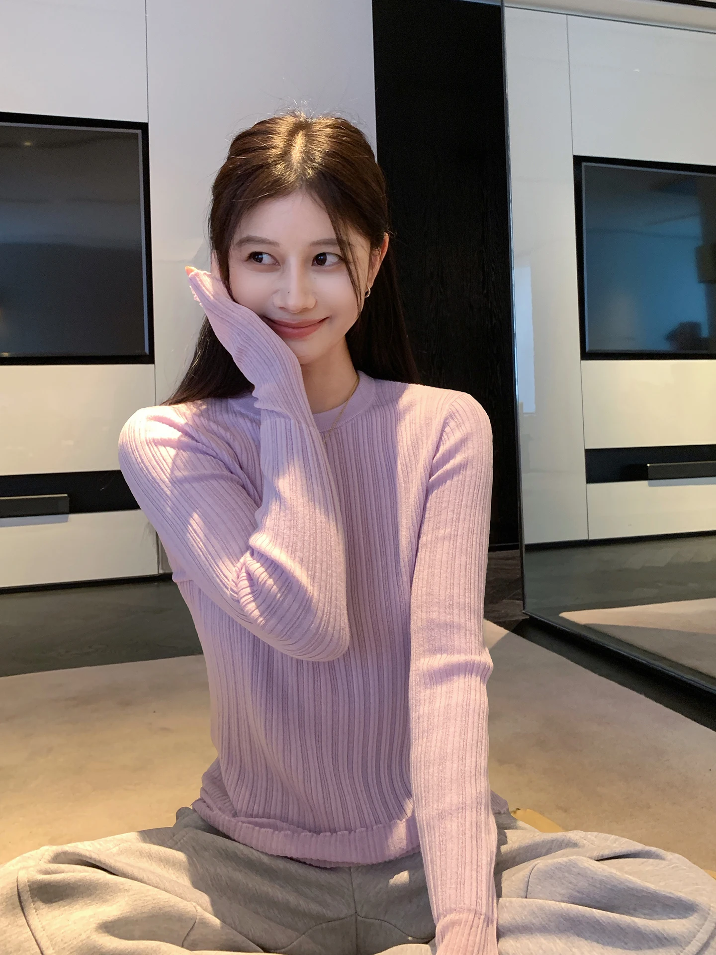 

EKOOL Women's Knitted Wool Neline round Ne Pullover Soft Korean Sle Spring Base Layer Top with Wood ain