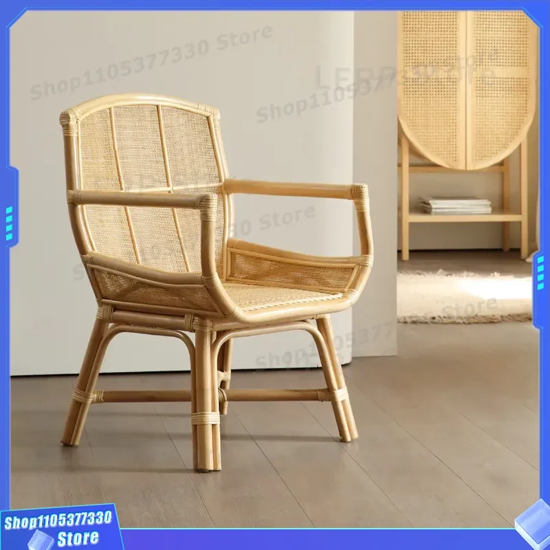 Modern Japanese Rattan Chair Natural Wicker Sofa for Balcony Leisure Simple Designer Homestay Furniture Comfortable Seating