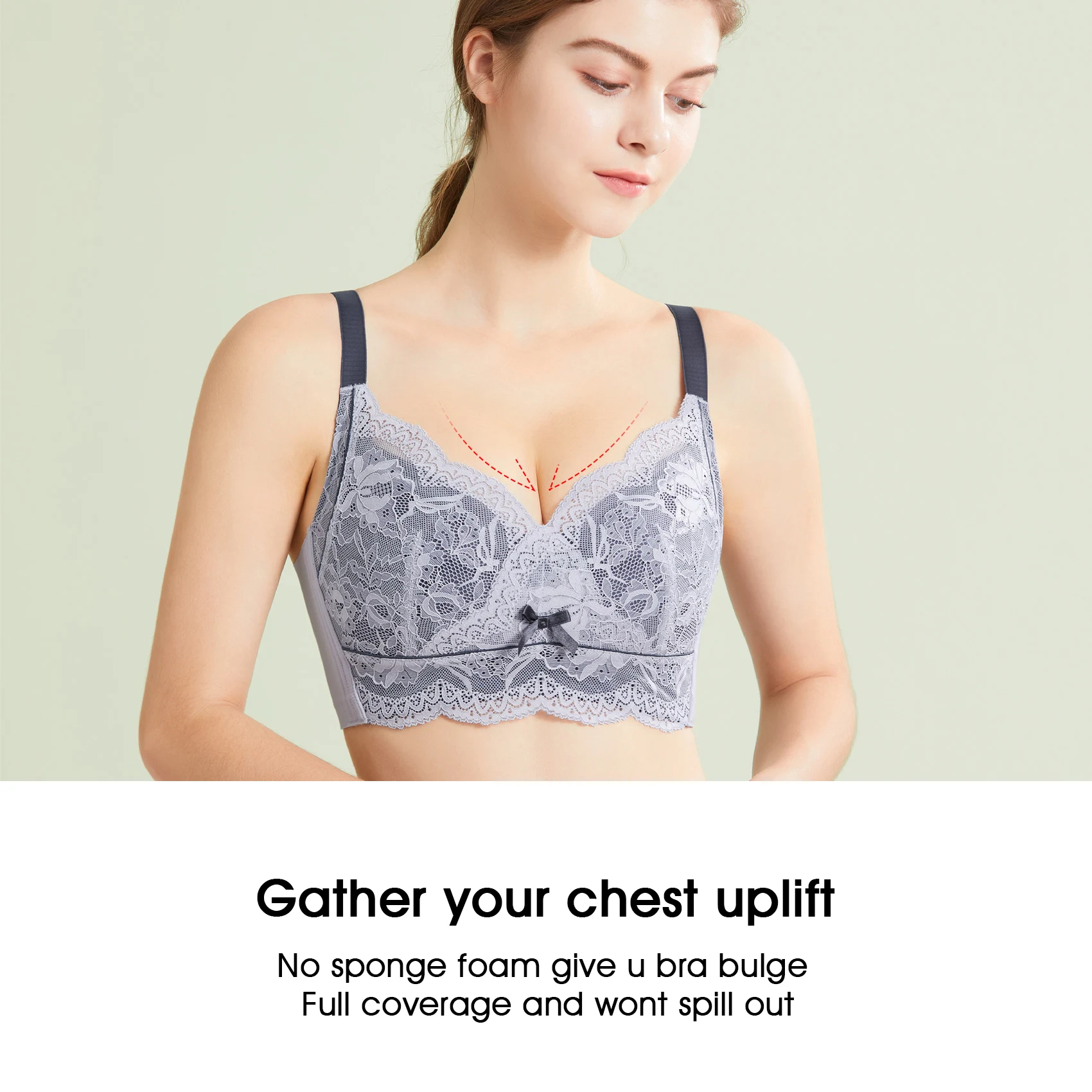 

Elegant Floral Lace Bralette Bow Bra, Comfy & Breathable Full Coverage Push Up Intimates Bra, Women's Lingerie & Underwear 4688