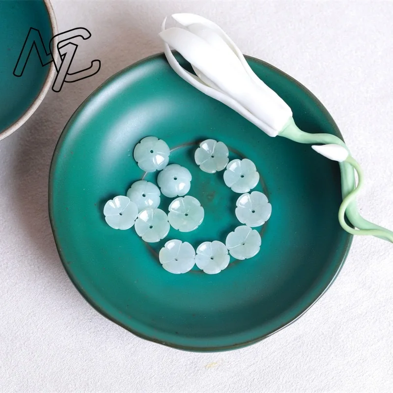 

5PC Natural Jade Emerald Small bowl flowers Bead Accessories DIY Hairpin Charm Jewellery Fashion Hand-Carved Luck Gifts Amulet