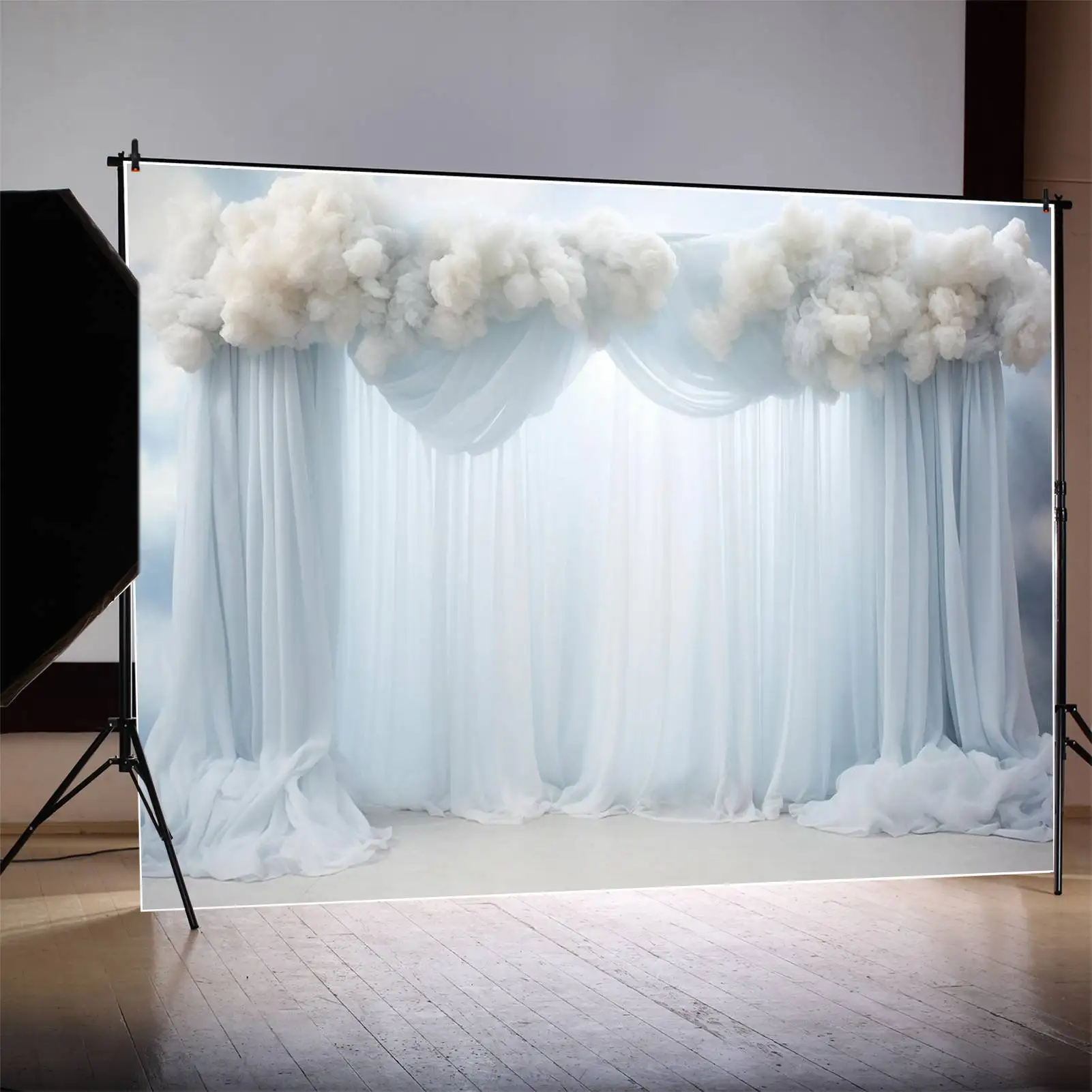 MOON.QG-telón de fondo de tela drapeada para boda, cortina de nube azul y blanca, fondo fotográfico personalizado, accesorios de decoraciones para estudio de ducha nupcial