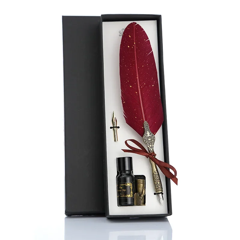 1PCS Feather Pen Set Gift Box Ink Glass Pen Sprinkle Gold Student Gift