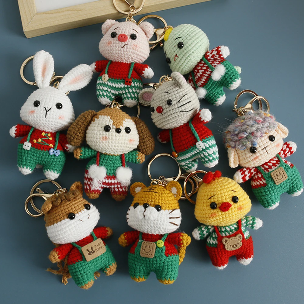 Gehäkelter Tier-Schlüsselanhänger, niedlicher handgewebter Anhänger, kreativer Mini-Stricktier-Schlüsselanhänger, Geschenk für Freunde – Detail 2