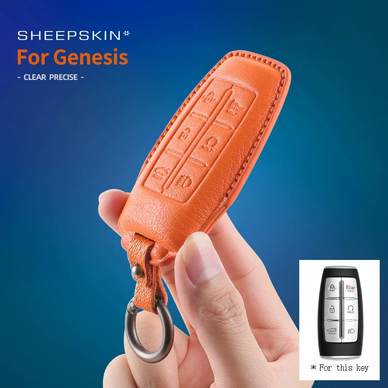 Goat skin Car Key Case Cover For Hyundai Genesis G80 GV70 GV80 GV90 2019 2020 2021 2022 Key Protector Shell Bag Auto Accessories