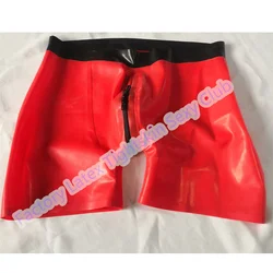 Red with Black Latex Panties Rubber Shorts with Crotch Zip for Men Wear