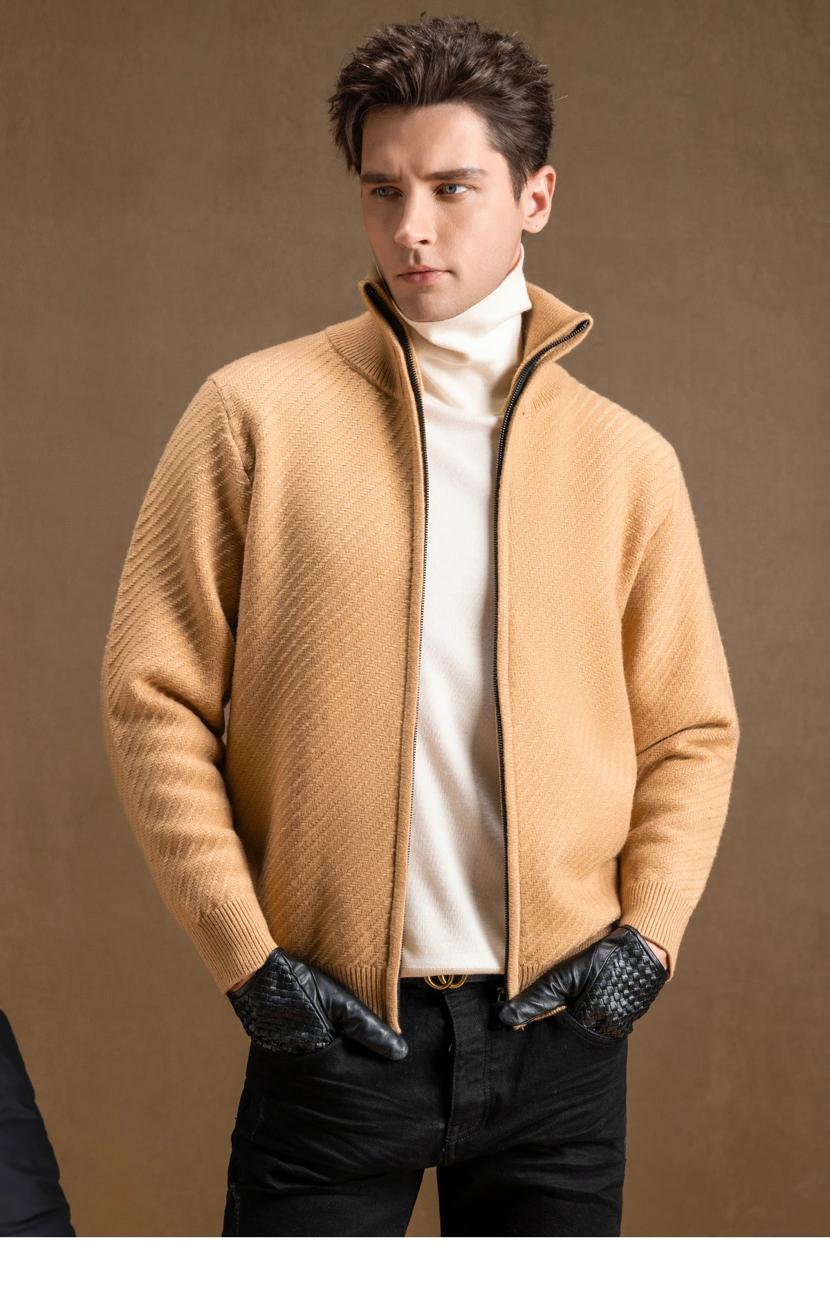 

Осенний новый однотонный вязаный кардиган на молнии, элитный легкий роскошный модный простой вязаный жакет