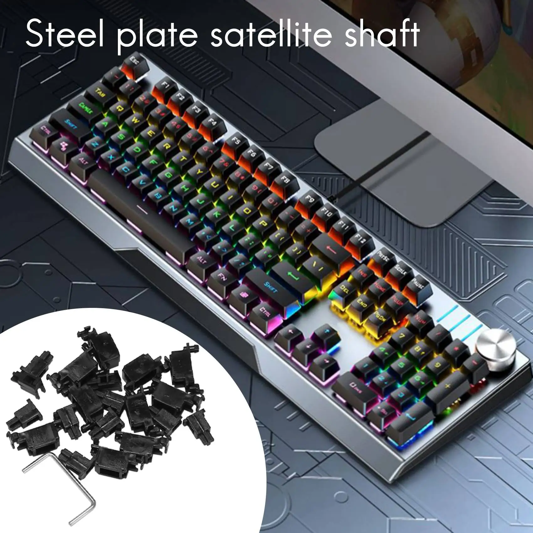 

Спутниковый вал из стальной пластины для механической клавиатуры Cherry MX Axis Switch, черные стабилизаторы 6,25U 2U-1 TQ