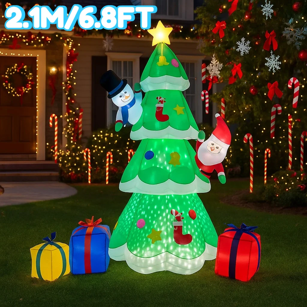 

2,1 м/6,8 фута рождественские украшения, надувная игрушка, Санта-Клаус и снеговик, елочные игрушки, домашний двор, рождественские украшения, светодиодный декор, Рождество O