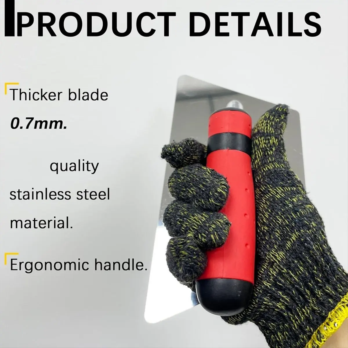 A75K 3 Pack Plaster Finishing Trowel Set, Polished Stainless Steel Paint Plastering Hand Tool with Handle
