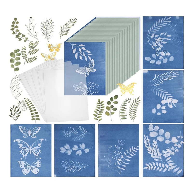 100 Piece Teal Paper Sun Printable Paper Kit With 10 Clear Plastic Sheets And Leaf Butterfly Template Paper Crafts DIY Durable