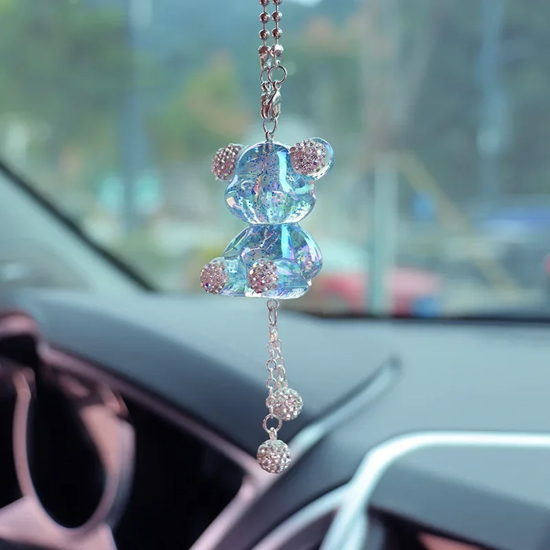 Cartoon Teddy Bear Four Color Pottery Mud Water Diamond Car Rearview Mirror Decoration Car Pendant Decoration