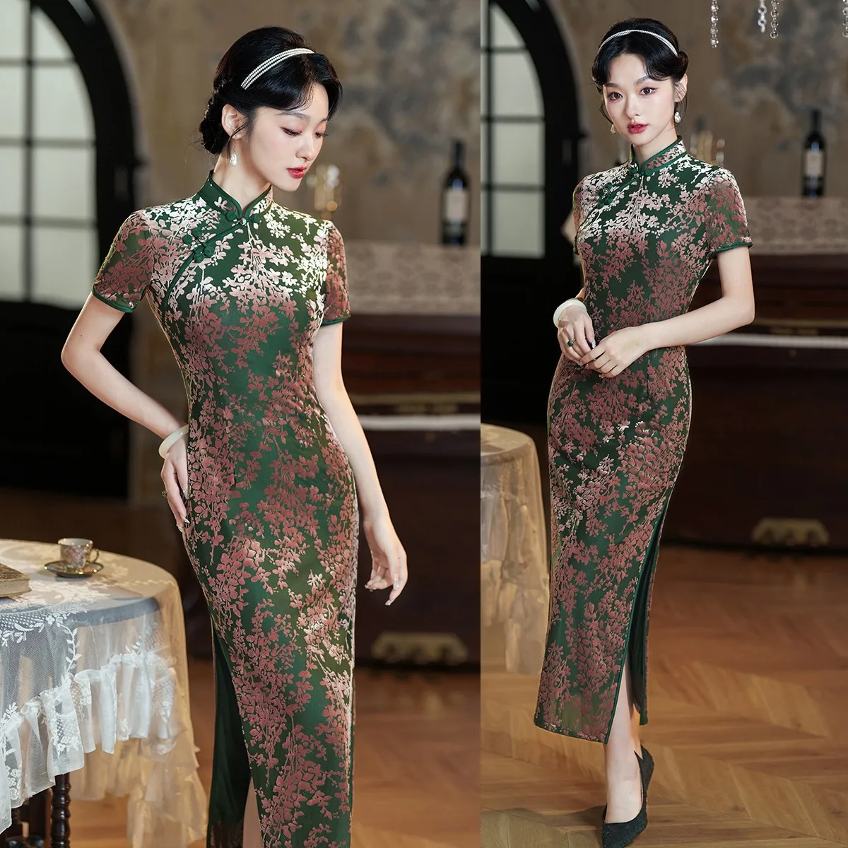 Elegant Lady Old Shanghai Long Qipao Retro Chinese Tradition Cheongsam Women's 2024 New Lady Velour Daily Dress Street Skirt