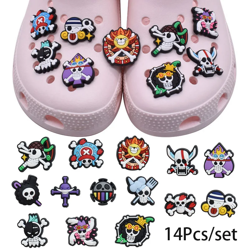 14Pcs Anime One Piece PVC Shoes Charms Cartoon Waterproof Sandals Decorate Accessories Buckle Decoration Toys for Children Gift