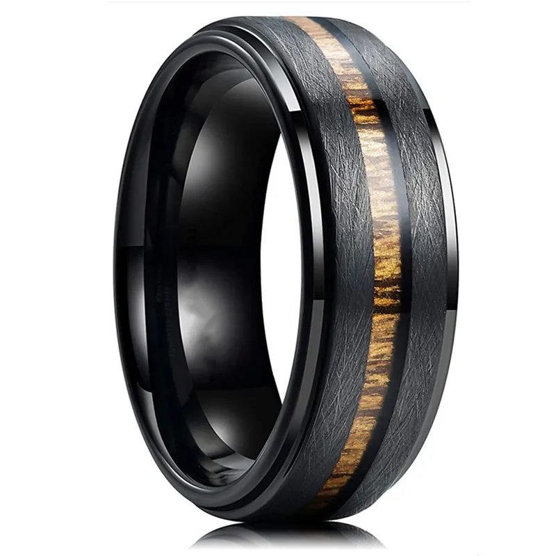 2025 Fashion Men Black Narrow Wood Grain Stainless Steel Rings Anniversary Party Jewelry Accessories Classical Men Rings