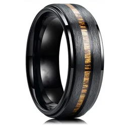 2025 Fashion Men Black Narrow Wood Grain Stainless Steel Rings Anniversary Party Jewelry Accessories Classical Men Rings