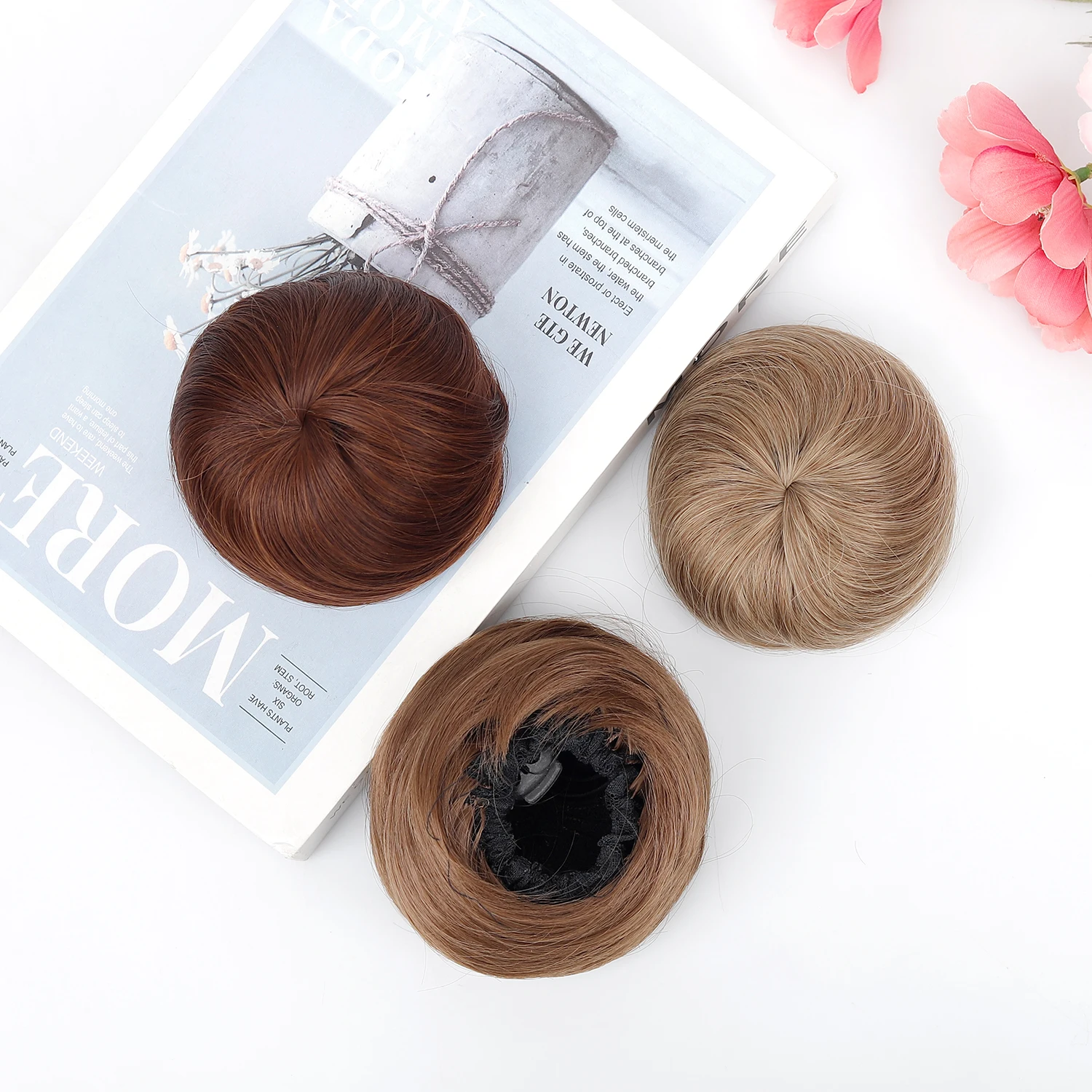 Women Synthetic Messy Bun Hair Piece Straight Short Chignon Drawstring Fake Hair Bun For Updo Hairstyle