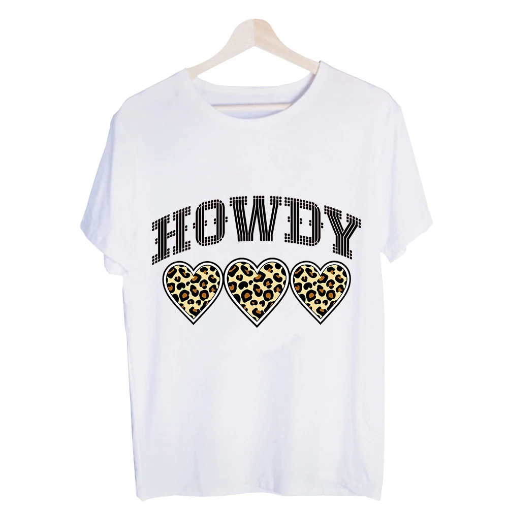 Women's Leopard Heart Letter Print Graphic Tee, Short Sleeve Crew Neck T-Shirt for Casual Daily Wear and Summer Outfits