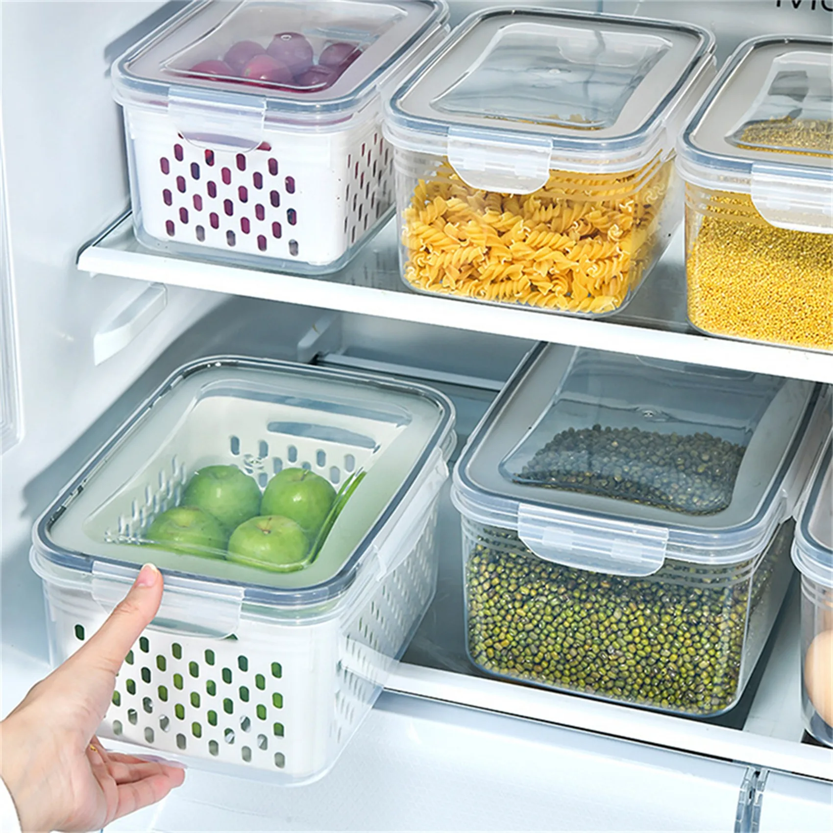 Refrigerator Sealed Container Fresh-keeping Boxes New Food Storage Box Fruit Vegetables Frozen Drain Plastic Storage Box