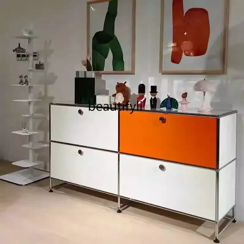 Armoire de Rangement en Acier Inoxydable, Meuble TV Parallèle Médiéval USM, Combinaison de Modules, Armoire Latérale