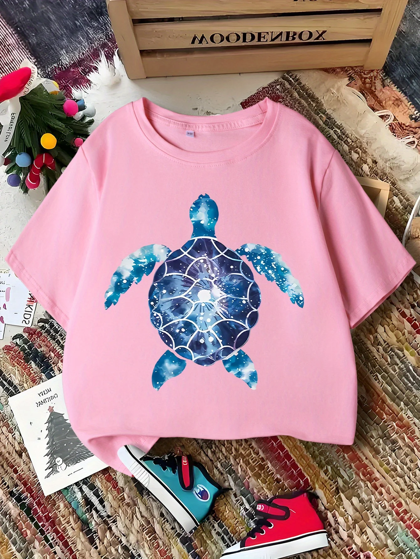 Galaxy Sea Turtle Art Print Kids Tee Boys Girls Family Matching Short Sleeve Soft Breathable Parent Child Daily Comfort Tops