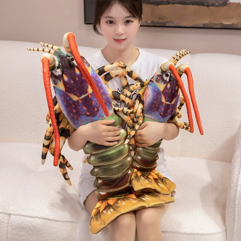Cartoon Australian Lobster Plush Toy Funny Spoof Simulated Animal Crayfish Lifelike Soft Stuffed Doll Throw Pillow Birthday Gift