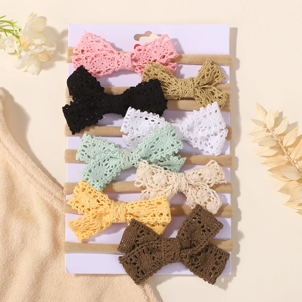 

8 шт., детская эластичная нейлоновая повязка для волос, кружевная повязка на голову с бантиками для девочек, повседневный головной убор, бутик, детский головной убор