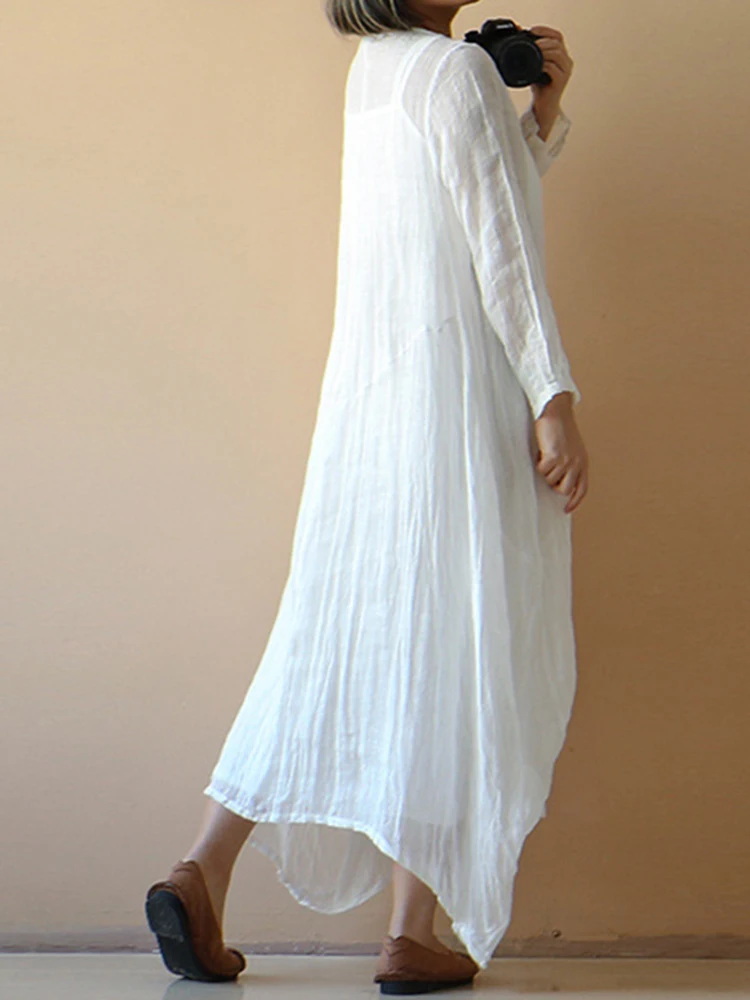 2023 Summer Sundress Celmia Autumn Women Bohemian White Dress Fashion Long Sleeve Perspective Casual Loose Beach Party Vestidos