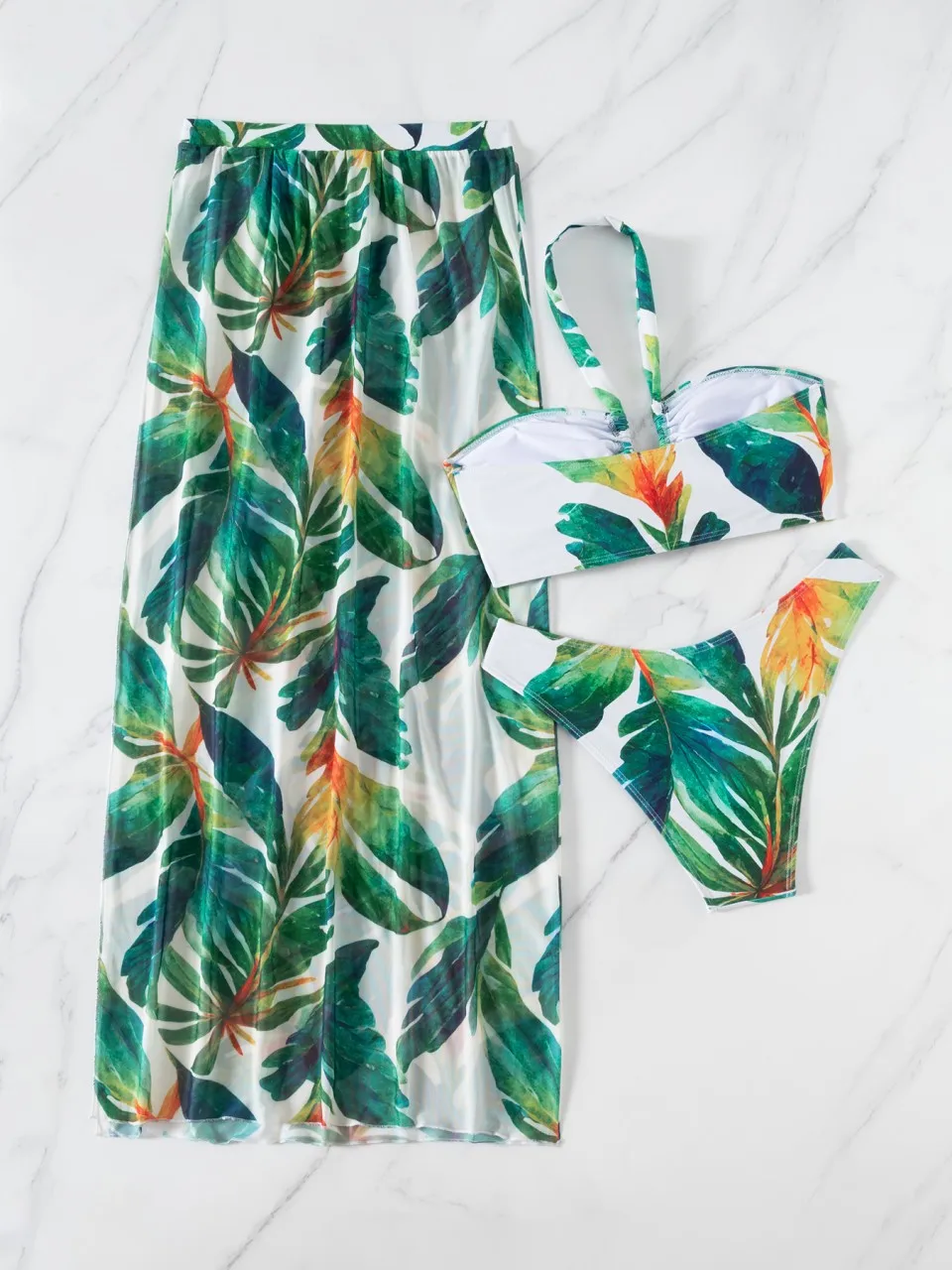 Sexy 3 Pieces Halter Bikinis 2025 Bandage Swimsuit & Beach Dress Swimwear Women Bathers Bathing Swimming Suit Beachwear Summer