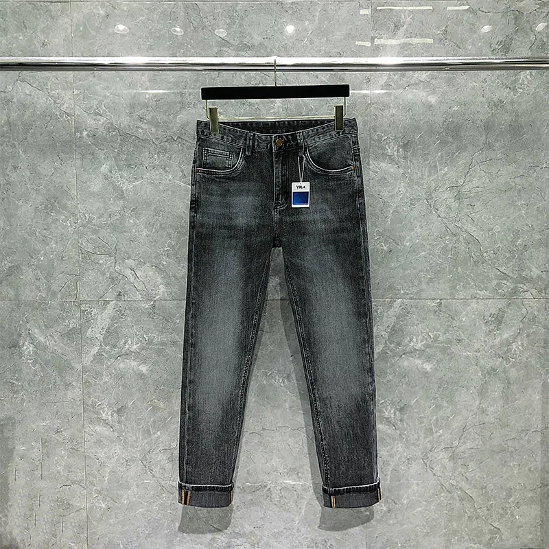 

Men's Jeans Retro Classic H Luxury Brand High Quality High Street Denims Pants Summer Mid-Waist Straight Light Thin Trousers