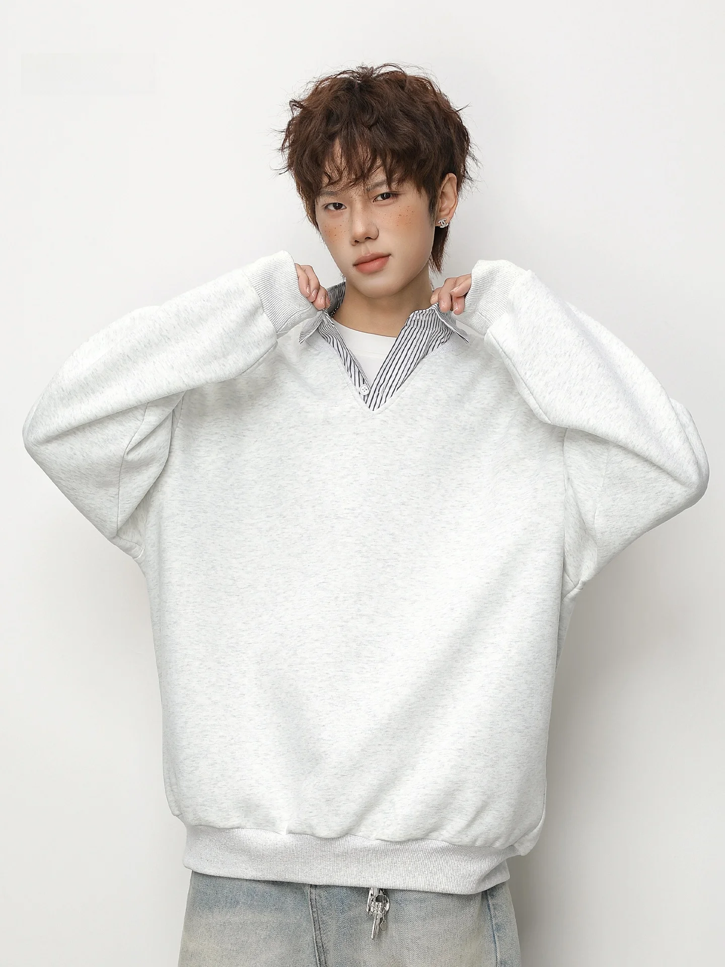 

Мужской свитшот Heavyweight Ne Sweatirt, новинка весенней коллекции, в американском повседневном стиле, с длинными рукавами, в полоску, удобный, свободного кроя, молодежный, модный.