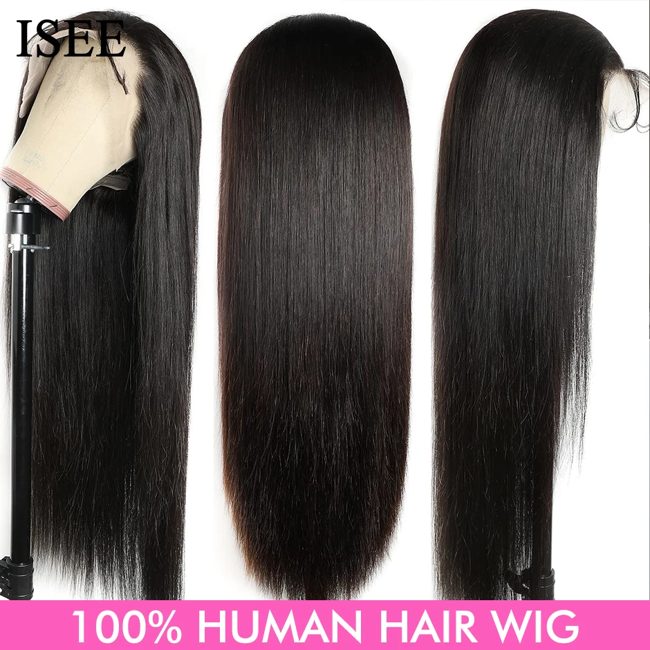 Straight 13X6 Lace Frontal Wig180% Density Malaysian Straight Lace Front Human Hair Wigs For Women ISEE HAIR HD Lace Frontal Wig