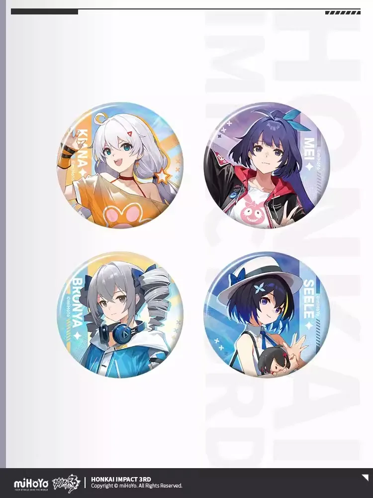 

[Genuine] Anime Game Honkai Impact 3rd Cosplay Kiana Bronya Seele Mei Summer Carnival Series Tinplate Emblem Laser Ticket