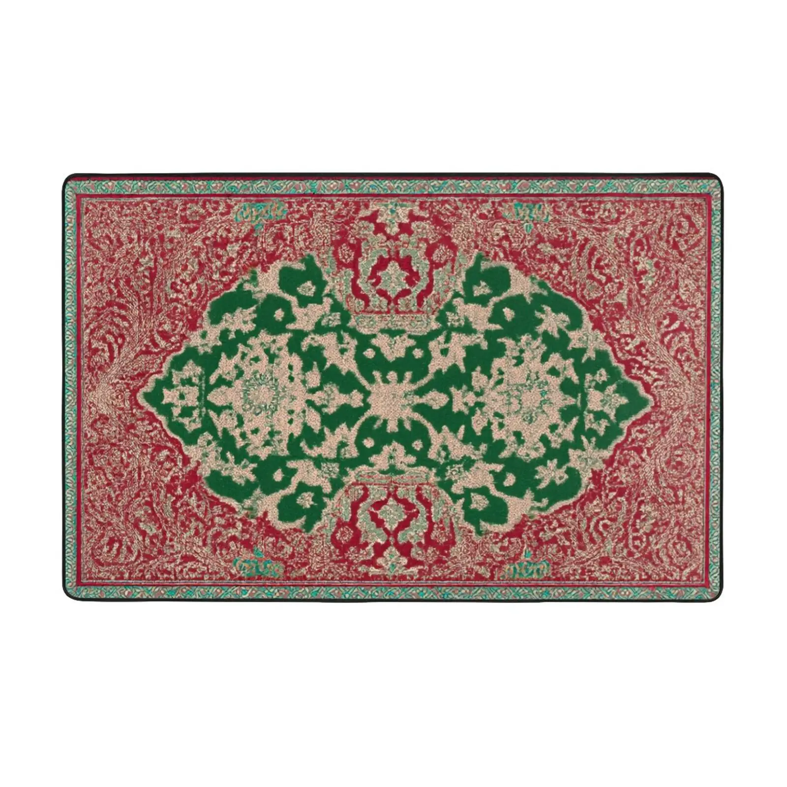 Traditional Russian Clothing Pattern Floor Mat Green and Red Flannel Non-Slip Floor Mat 60x39in White