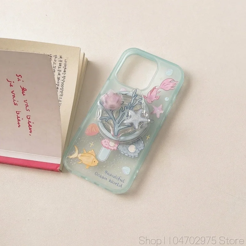 Coreano simpatico cartone animato corallo ruota stella supporto magnetico per telefono supporto Griptok Grip Tok supporto per iPhone 15 per accessori Magsafe