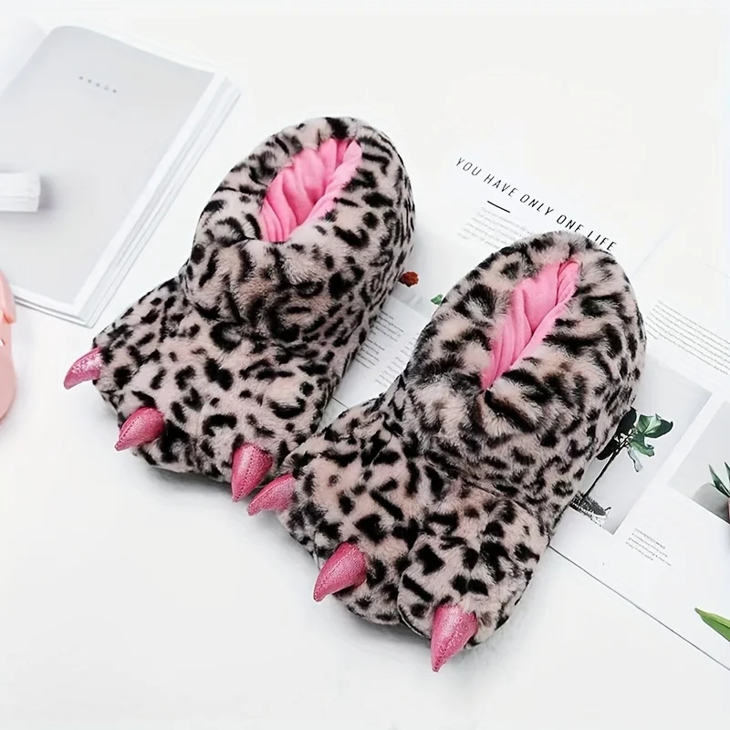 Family Matching Cartoon Paw Plush Slippers for Autumn Winter - Thickened Warm Comfortable House Shoes Kids Adults Cozy Indoor
