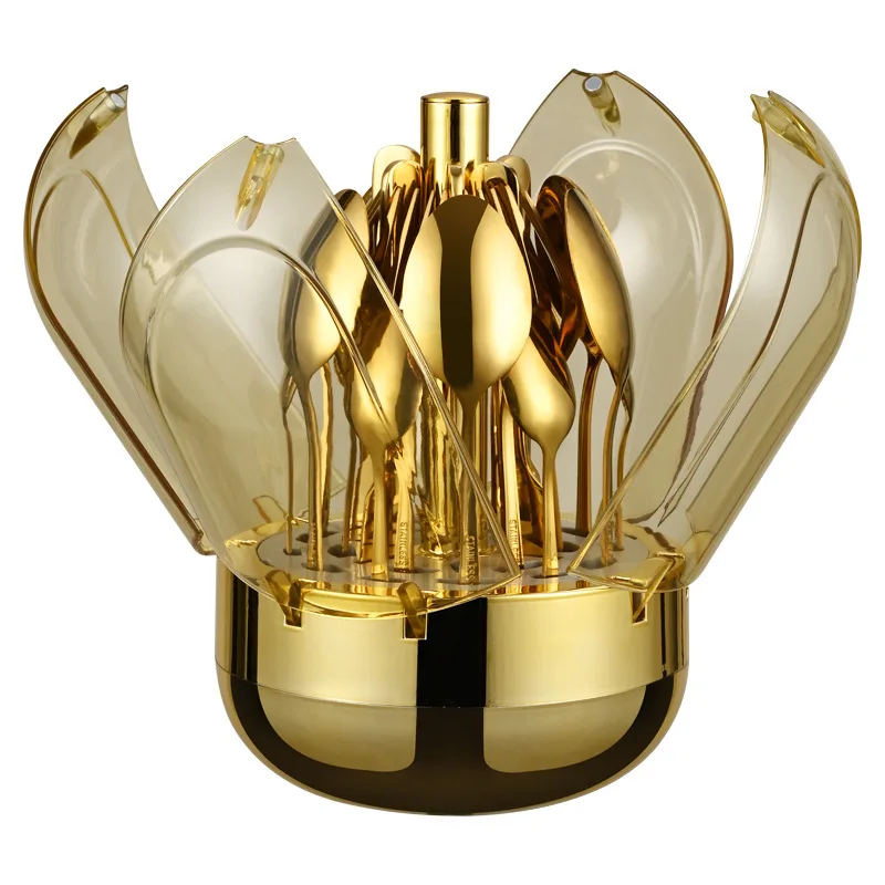 High Quality 304 Stainless Steel Gold Light Luxury Silver Lattice Egg Shape Western Tableware Colorful 24 Piece Cutlery Set