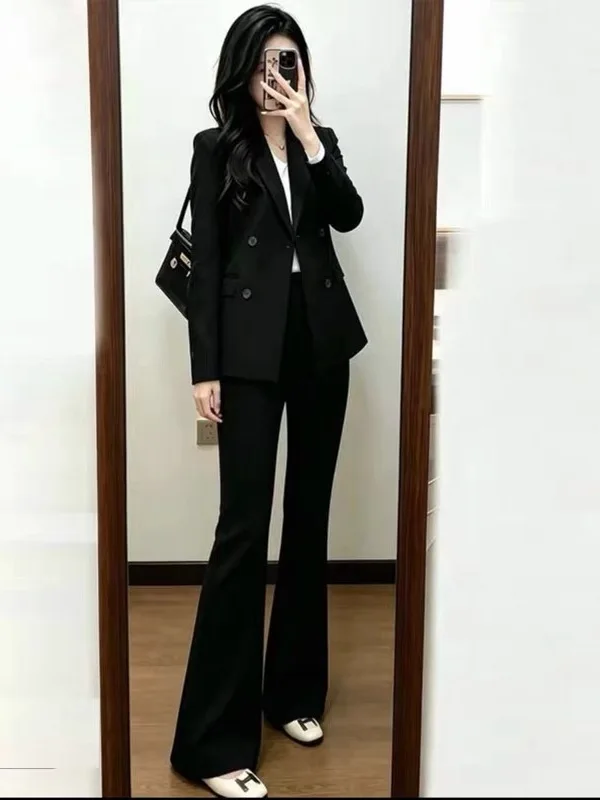 New Double-Breasted Loose Black Suit Jacket Women's Spring Autumn Interview Formal Workwear Polyester Fiber Anti-Wrinkle