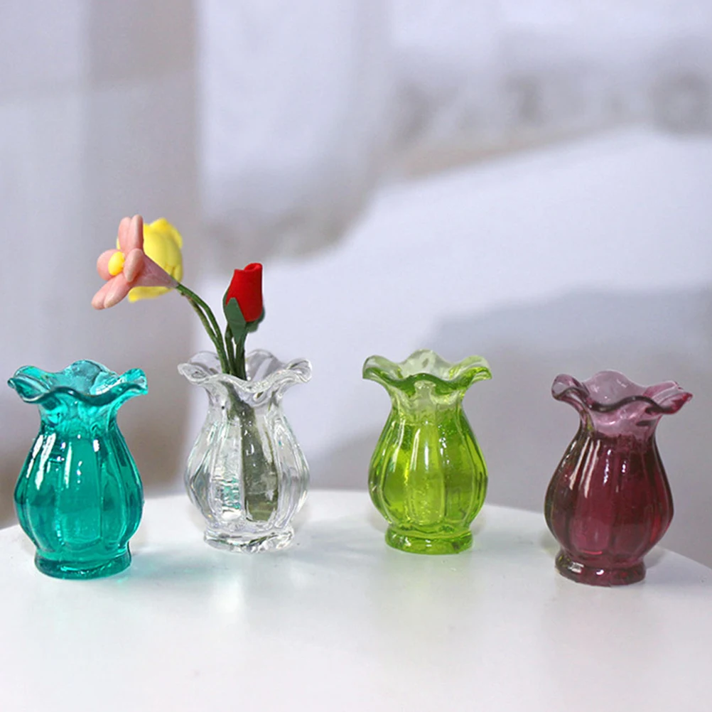

6pcs Mini Vase Set Dollhouse Furniture Home Decor Plastic Sake Bottle Bulk Miniature Plants Accessories Modern Simple Design