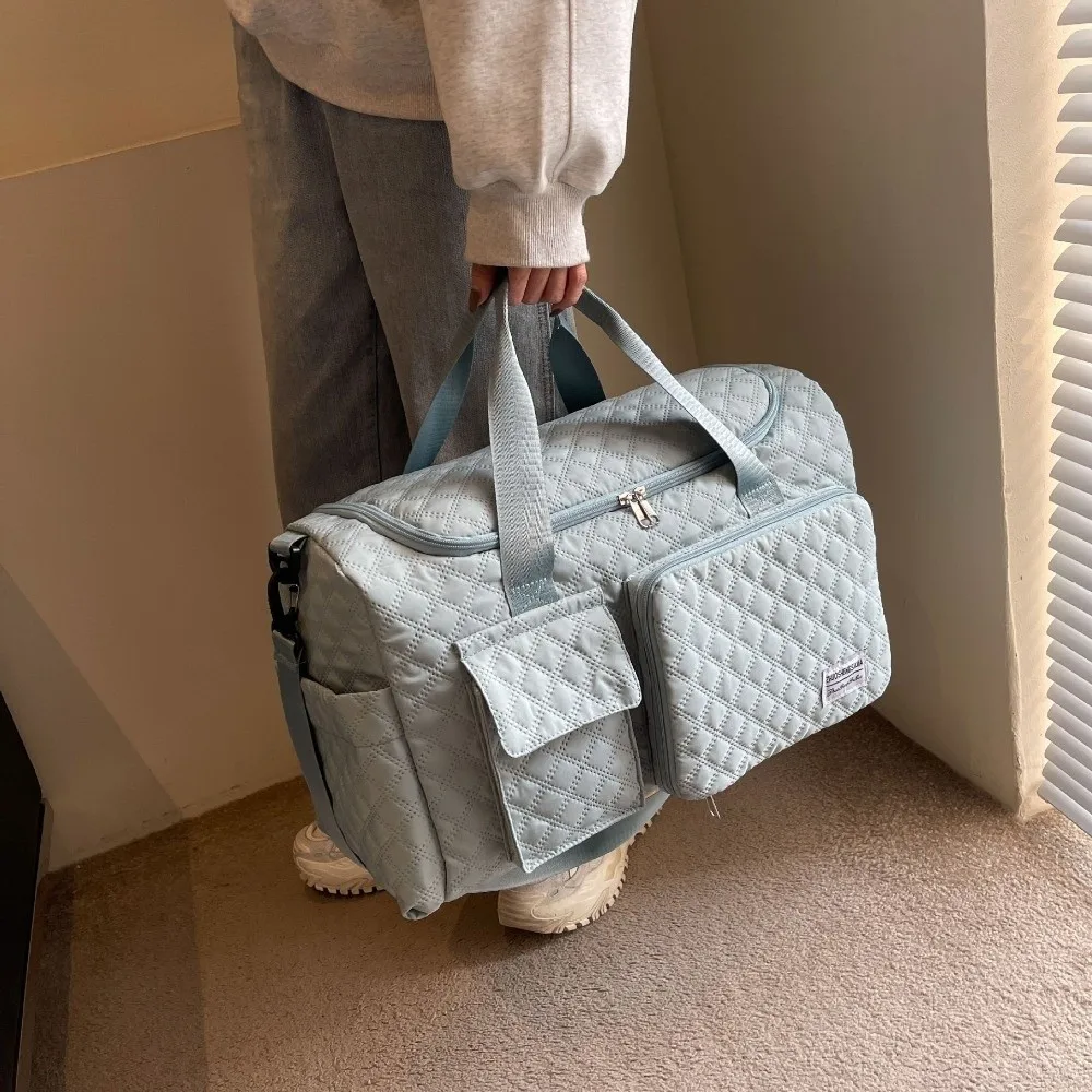 

Portable Quilted Travel Duffle Bag Solid Color Oxford Sports Tote Bag Organizer Single Shoulder Luggage Bag Ladies