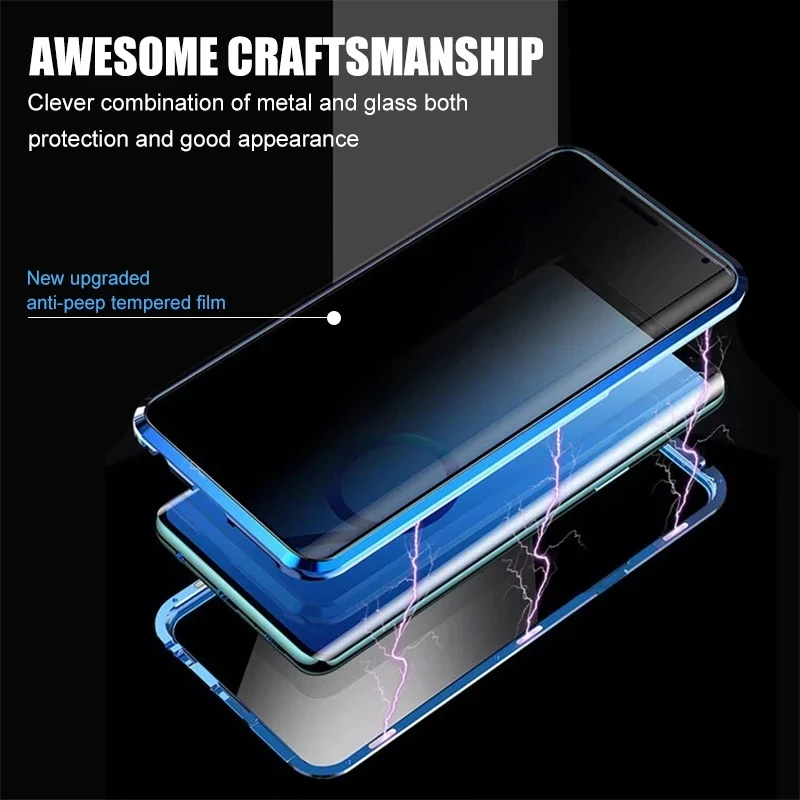 Privacy Double Sided Tempered Glass Phone Case For Samsung Galaxy S26 S25 S22 Plus S23 S24 Ultra Cover Metal Magnetic Cases