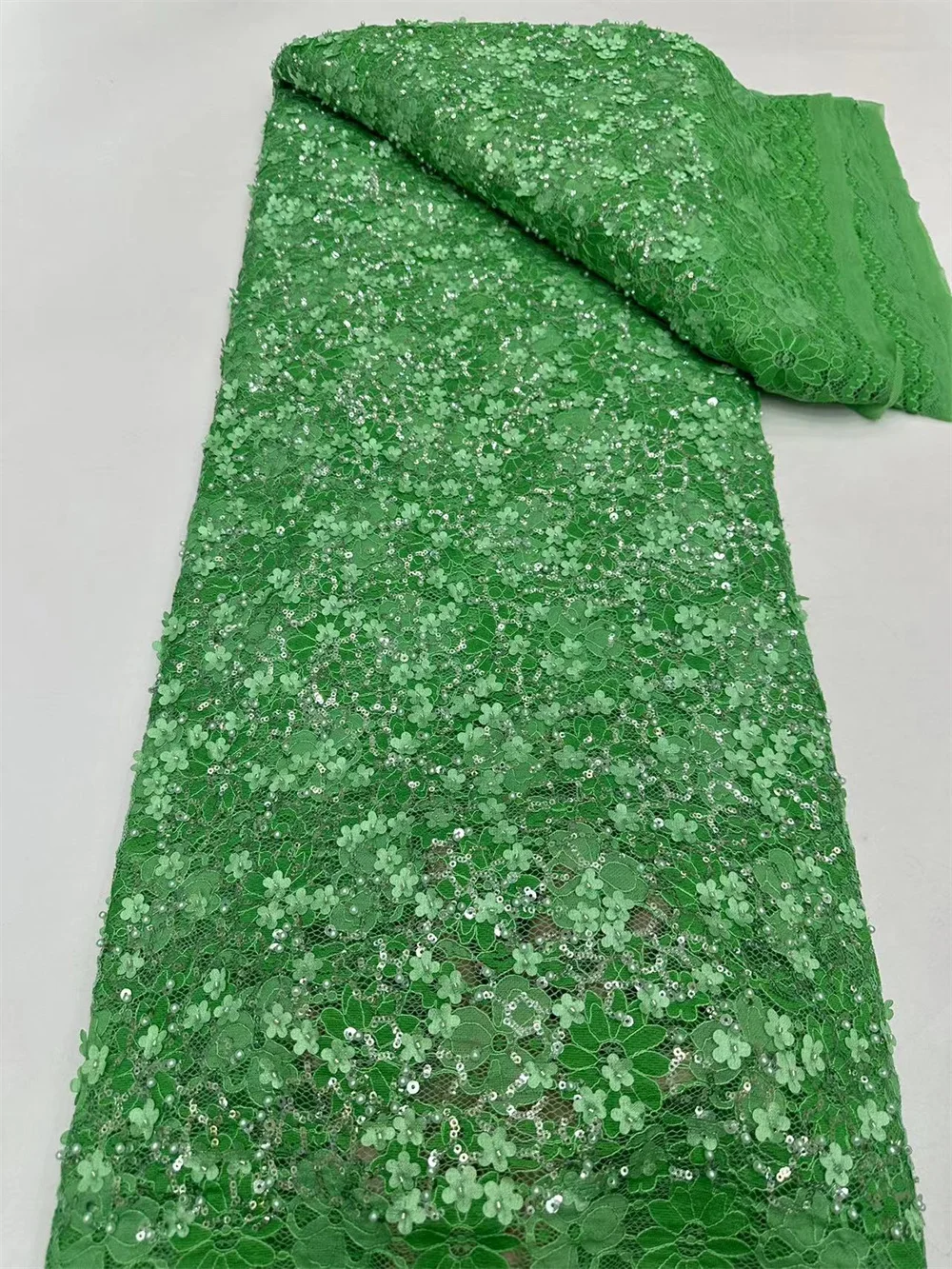 

Luxury African Green Sequins Lace Fabric High Quality 2024 Chiffon Beads Embroidery French Tulle Lace Nigerian Wedding Wp663-2