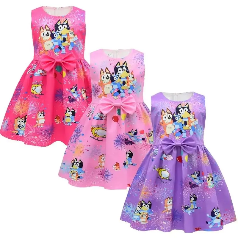 

New Blueys Creative Cartoon Peripheral Girls' Tank Top Dress Rainbow Printed Bow Princess Skirt Festival Decoration Supplies