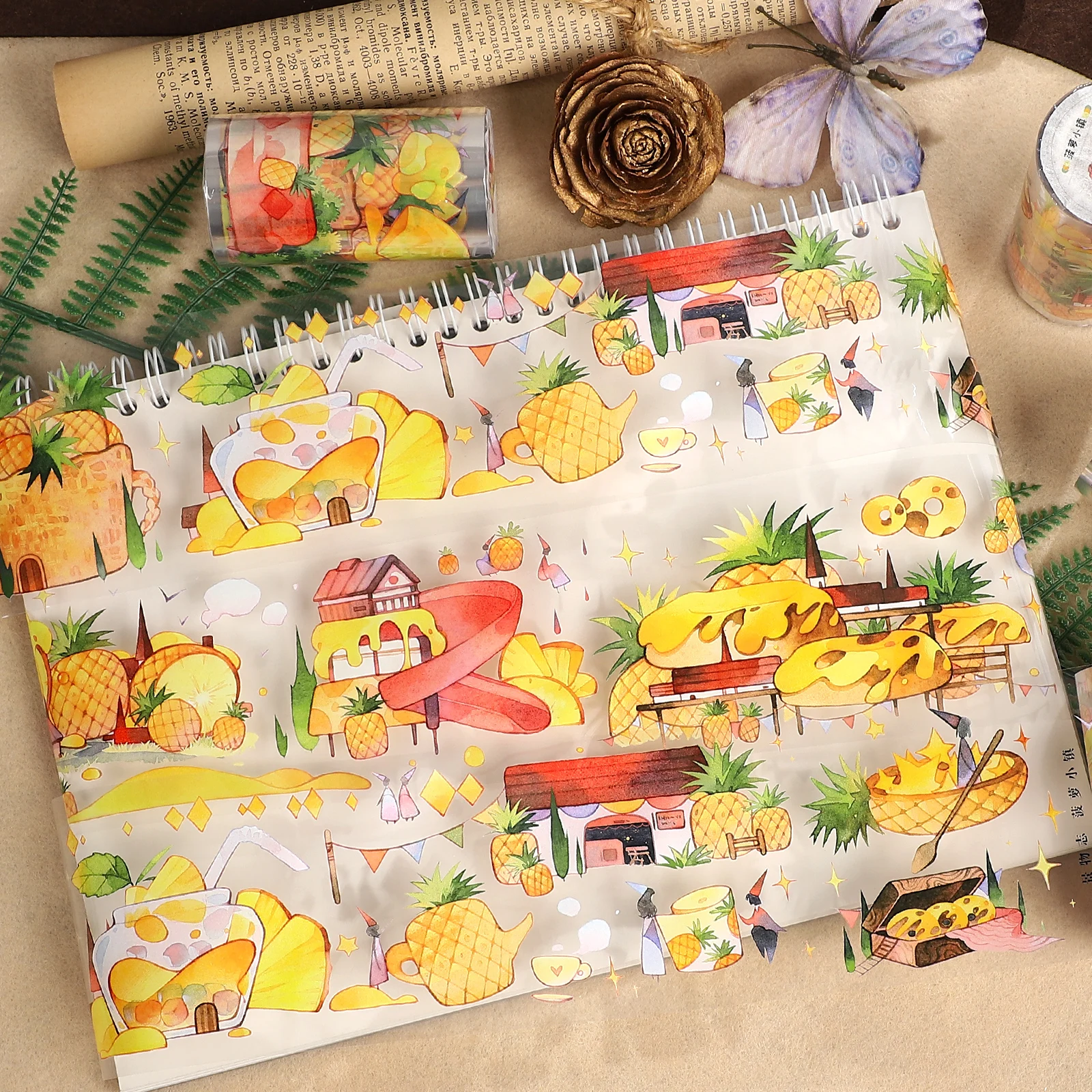 

70 мм * 500 см винтажный ананас городской пейзаж ПЭТ лента креативный DIY материал для журнала коллаж канцелярские принадлежности для скрапбукинга