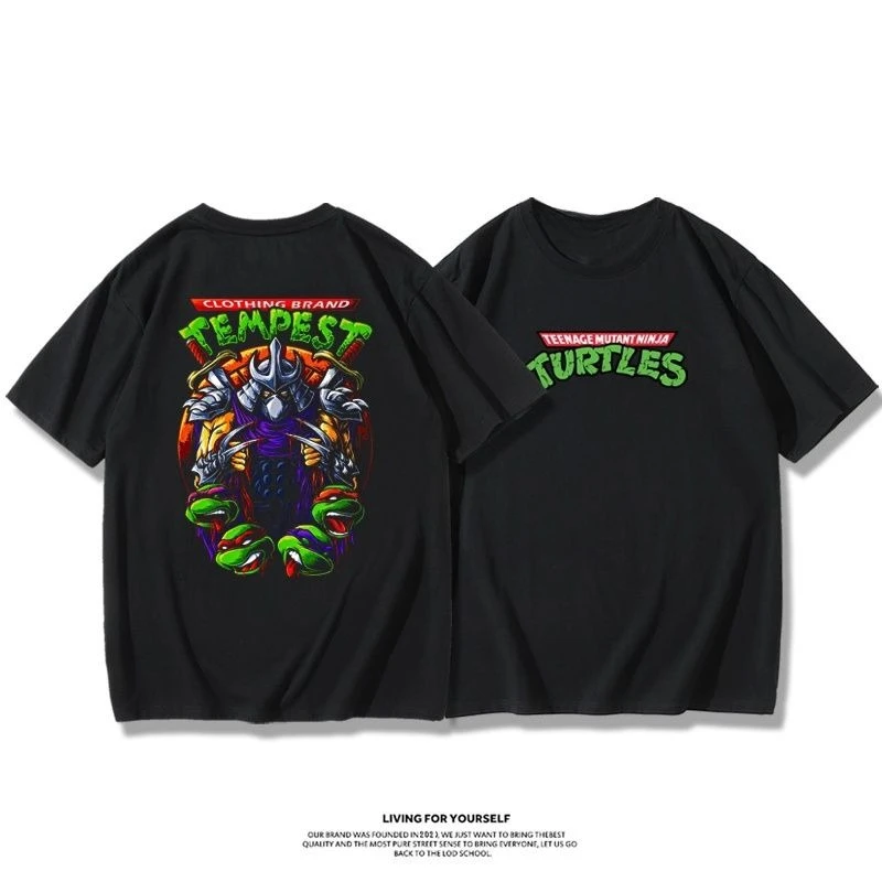 American Fashion Brand Cartoon Anime Ninja Turtle Collaboration T-shirt for Men  in Summer 2025 Loose Half Sleeved Pure Cotton view 3
