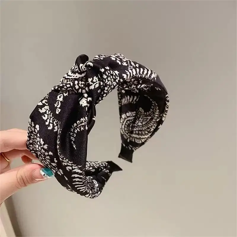 Retro Plaid Temperament Spleißen Kreuz Breite Krempe Stirnband Vielseitige Haar Zubehör Für Frauen – Detail 5