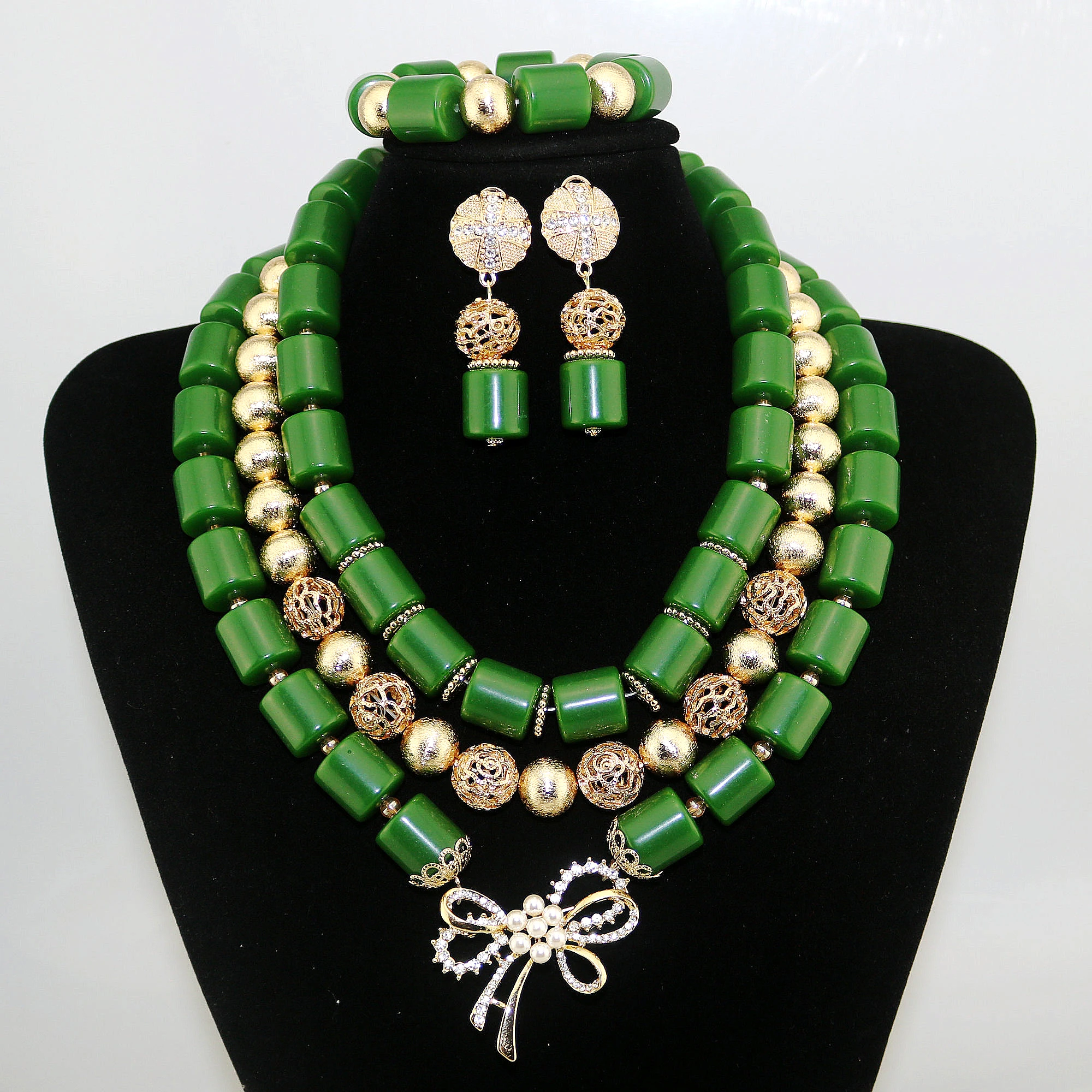African Resin Beads Statement Necklace Set New Necklace Earrings Set for Wedding Nigeria Jewellery Sets XK -0061608